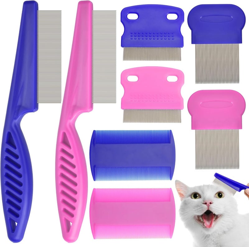 CAPHONT Flea Comb for Cats Dogs, 8 Pack Flea and Lice Grooming Comb Set for Cats, Pet Grooming Tools for Small, Medium & Large Pets (Pink & Blue) - Image 1